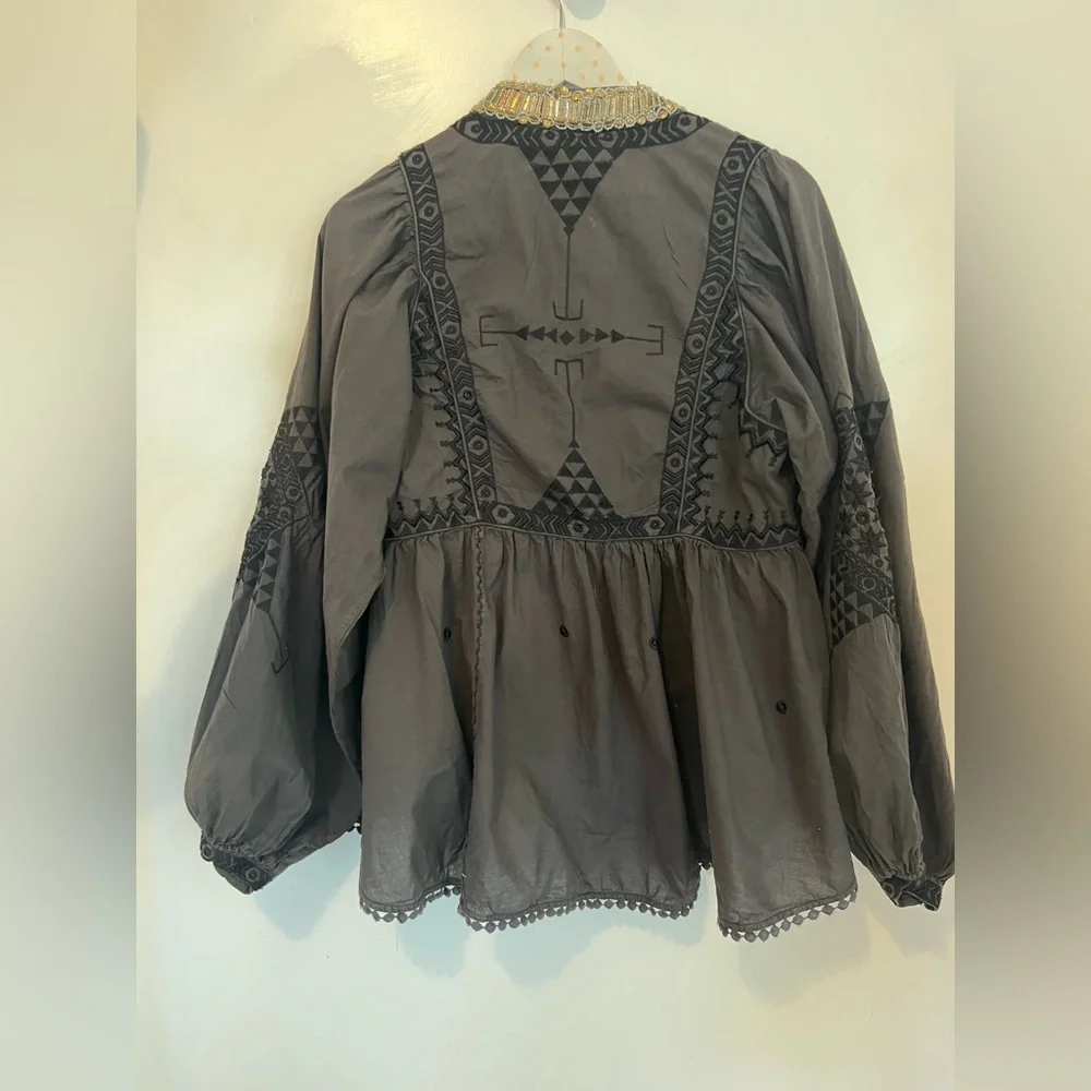 Free People Jasmine Black Embroidered jacket SZ XL - Picture 5 of 8
